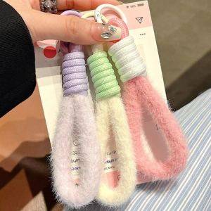 Lông mềm ngắn Băng quấn cổ tay dây buộc điện thoại di động dây chuyền treo vòng dây có thể tháo rời dây Keychain cho nữ Phụ nữ Đông