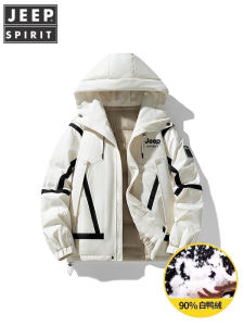 Jeep Spirit Mens down Jacket Winter Outerwear Youth Fashion Anti-Cold Bread Style Quilted Nylon Fabric Waterproof Zipper Closure