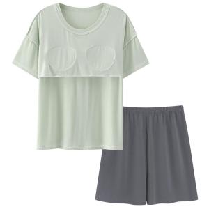 Bộ đồ ngủ nữ MiiOW làm bằng vải lụa băng ngắn tay quần ngắn có đệm ngực