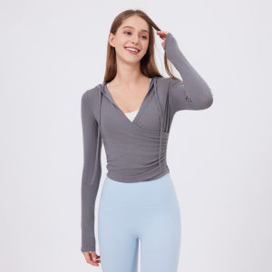 New Stylish Slim Fit Hooded Sports Top Outdoor Fitness Running Yoga Clothes Quick Dry Strap Long Sleeve T-Shirt for Women