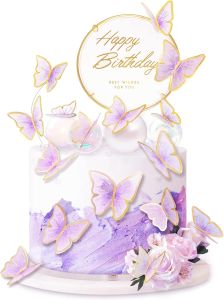 11-Piece Purple Gold Butterfly Cake Decorations Happy Birthday Cake Toppers Butterfly Birthday Cake Decor Party Decor