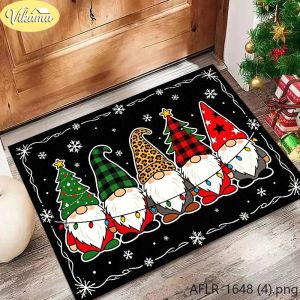 VIKAMA Giáng Sinh Gnomes Doormat Kẻ Sọc Gnome Yêu Tinh Bông Tuyết Chào Mừng Thảm Phong Cách Hiện Đại Polyester Ngoài Trời Cửa Trước Hiên Nhà Trang Trí Ngày Lễ