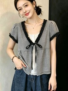 AIYITI | Designed Plaid False Two-Piece Short Sleeve Shirt for Plus Size