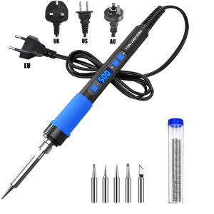 ILIBILIB 90W LCD Soldering Iron 110V-240V 180-500°C Overheat Protection 6-In-1 Kit with 5 Tips & 18g Wire