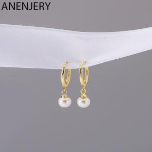 ANENJERY Silver Color Flat Pearl Hoop Earrings Hot Fashion Simple Charms Earrings for Women Girl Wholesale