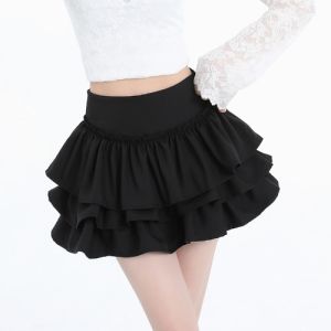 French Ballet Style White Cake Half Skirt Womens Spring Autumn High Waist Flounce A-Line Puffy Short Skirt Casual Polyester