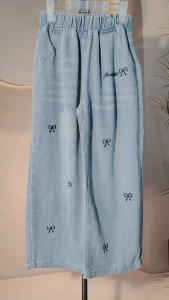 Trendy Coquette Denim Pants for Kids Girls Korean Style Cute Ribbon Embroidered Design Trendy Outfit Maong Pants for Girls 5-12Y