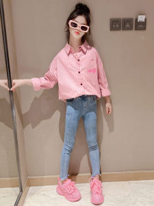 Girls Cotton Striped Long Sleeve Shirt Spring Autumn Fashionable Childrens Top Pure Cotton Comfortable Korean Style Kids Clothes