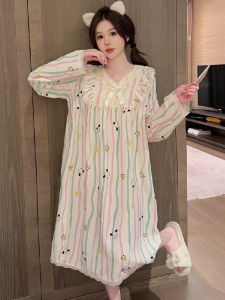 Plus Size Nightdress Womens Spring and Autumn 100.00kg Cute Chubby Girl Pregnant Womens Thin Long Sleeves Pajamas Home Wear plus Size