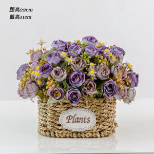 Baskets Dệt Cỏ Hoa Tulip Giả Trang Trí Phòng Khách Bàn Ăn Hoa Trang Trí Hoa Giả Hương Thơm Hoa Pha Trộn Kiểu Vườn