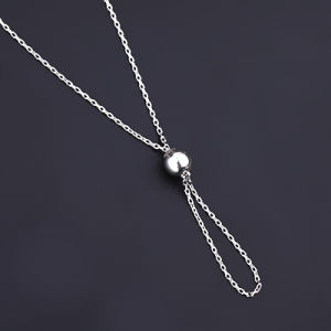 S925 Sterling Silver Necklace Womens Style Safety Pin Box Chain O-Ring Adjustable Clavicle Chain with Peace Stone Bead