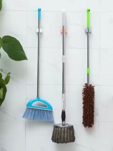 BATHROOM MOP HOOK MOP HOLDER BROOM STORAGE RACK WATERPROOF WALL STICKER A