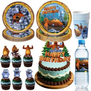Hasbro | Grizzly and The Lemmings Birthday Party Decorations Paper Cup Plate Balloon Banner Cake Toppers Kids Baby Shower Party Supplies