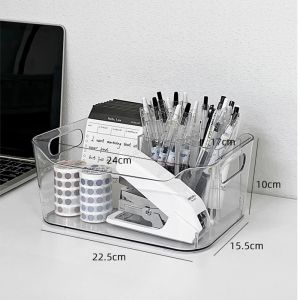 Desktop Organizer Box Drawer Style Office Workstation Desk Supplies Storage Container Pen Holder Dustproof Plastic Rectangular