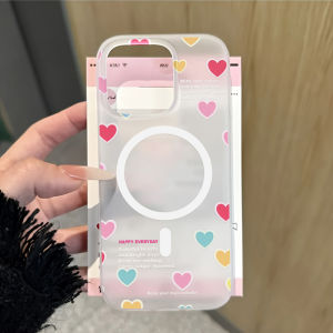 Colorful Hearts Translucent Phone Case For iPhone 14 13 17 Pro 15 16 11 12 Pro Max Matte For Magsafe Wireless Charge Soft Cover