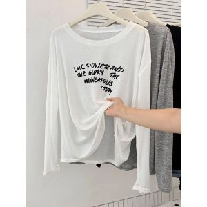 Lightweight Long Sleeve Letter Print Sun Protection Clothing Womens Loose Fit Slimming Shoulder Bared Masking Gown Summer Style