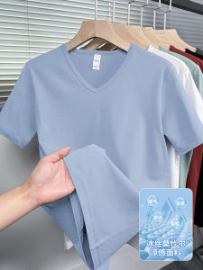 Áo Thun Nam Ice Silk Modal Cổ Chữ V Tay Ngắn Thoáng Khí Nhanh Khô Màu Trơn Đơn Giản Đa Năng Mùa Hè Thường Ngày