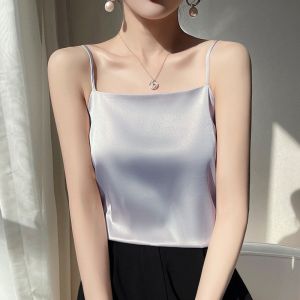 White Silk Camisole Vest Women Summer Outerwear Beautiful Back Bra Integrated Chest Pad Base Layer Suit Inner Silk Top