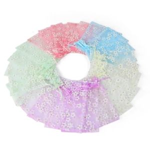 50PCS Beautiful Flowers Drawstring Organza Bags Jewelry Gift Bags Pouches Gold Star Organza Favor Pouches for Christmas Wedding