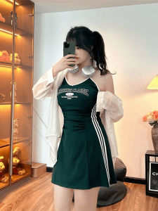 plus Size American Sweet And Spicy Letter Strap Dress Long Sleeve Womens Summer Slimming Midi Skirt Set Casual High Waist A-Line Dress