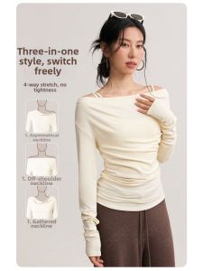 One-Shoulder Draping Waist-Cinching Slim Fit T-shirt