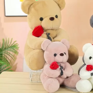 25CM Teddy Rose Bear Animal Doll Girlfriend Valentines Day Wedding Gift Rose Bear Plush Toy