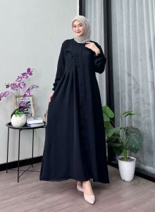 Baju Gamis Crinkle Wanita Terbaru Resleting Depan Busui Friendly