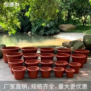 Brown Reversed Edge Round Plastic Flower Pot/Pot Plastik Pasu Bunga Pokok Perang Bulat AB