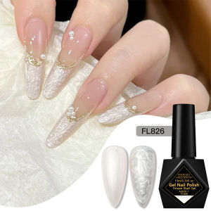 ยาทาเล็บเจลลายเปลือกหอยมุก 10 มล. สี่ดอกลิลลี่ แบบแช่ล้างออกได้ ยูวี เจลวานิช ลายเส้นเปลือกหอย สำหรับทำเล็บ