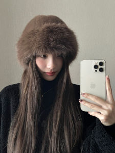 อุ่น หมวกเจ้าของบ้านขนยาว ผู้หญิง ฤดูใบไม้ร่วง ฤดูหนาว สไตล์หน้า พรางหุ่น ป้องกันหู ลำลอง หมวกตกปลาแบบไม่มีปีก อินเทรนด์ สตรีทแวร์