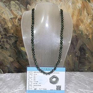 8.2mm Natural untreated Burma Jade (Type A Jadeite) light green with yellow hue Jade necklace (with certificate) 翡翠淡绿带黄调项链(带证书)