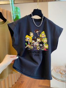 Pure Cotton Short Sleeve T-Shirt Womens Summer New Design Cartoon Anime Shoulder Fly Sleeve Casual Comfortable Korean Style