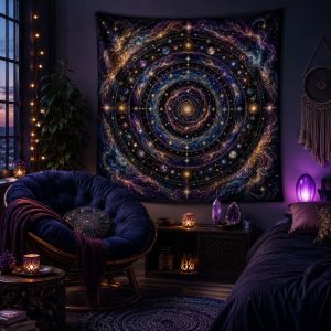 VIKAMA Xanh Tím Đầy Sao Mặt Trăng Mandala Tường Thảm Thiên Nữ Phù Thủy Gothic Trang Trí Nhà Mềm Mại Polyester Bền Đẹp Quà Tặng Kỳ Dị