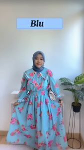 [Basica Moda] 12349 Gaun Dress Maxi Wanita Motif Bunga Floral Zephyra Chiffon Import