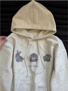 Retro American ผู้หญิง เสื้อสเว็ตเชิ้ต ฤดูใบไม้ผลิ ฤดูใบไม้ร่วง หลวม บาง สไตล์เกาหลี หมวกขี้เกียจแจ๊กเก็ตขนาดใหญ่สบาย ผ้าฝ้าย Blend