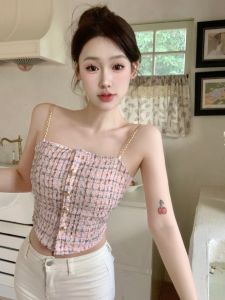 Spicy Girl French Style One Shoulder Chain Strap Vest Women Summer with Chest Pad Tube Top Outerwear Fishbone Top