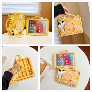 For Apple iPad 10th 9th 8th 7th 6th 5th Air Pro 3rd 4th 10.9" 10.2" 9.7" 10.5" 11.0" Mini 1 2 3 4 5 6th Gen 7.9" 8.3" Kids Tablet 360° Rotating Cute Cartoon Cat Shockproof Silicone Handle Stand Case Cover