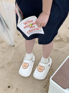 Cute Bear Half Slippers Womens Summer Casual EVA Thick Bottom Beach Shoes Hole Hole Shoes Korean Style Flat Heel Daily Wear