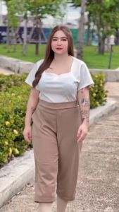 A1 กางเกงผ้าสาว สไตล์ 5 ส่วน ผู้หญิงใส่สบาย เอวยางยืด ไซส์ใหญ่ สำหรับผู้หญิงอ้วน ผ้ายืด ตามตัว