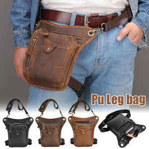 Men Vintage Waist Fanny Pack PU Leather Belt Hip Bag Motorcycle Waist Leg Bag Bicycle Ride Outdoor Hiking Camping Travel Bag