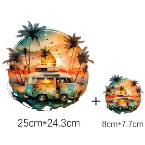 2pcs Outdoor Camping Sunrise Sunset Scenery DTF Sticker Heat Transfer Clothing Sticker Ironing DIY T-Shirt Washable Vinyl Patch