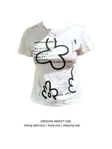 เสื้อยืดแขนสั้นผู้หญิง Pure Cotton Floral Letter Print ทรงสลิมฟิต ทรงเข้ารูป ทรงเข้ารูป แขนสั้น ทรงเข้ารูป ฤดูร้อน คอกลม