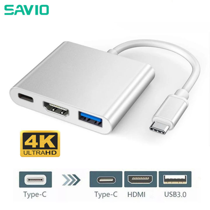 Savio Loại C đến 4K HDMI USB 3.0 Đầu chuyển đổi chân sạc USB-C 3 trong ...