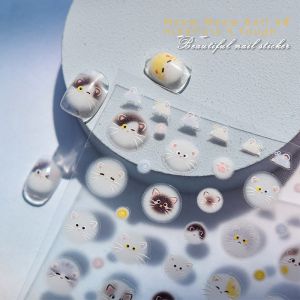 Internet Celebrity Super Cute Stuffed Feeling Cat Nail Sticker Smudges the White Kitten Cute Cartoon Soft Cute Pet Nail Decals