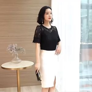 เสื้อเบลาส์สีขาว นางฟ้า สีลูกไม้ สไตล์ใหม่ ใหม่ บริการหญิง ตะวันตก ตามตะทุน เสื้อลูกไม้ สำหรับคนชุก