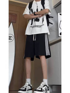 Quần Short Thể Thao Nam Mùa Hè Mỏng Rộng Rãi Ba Sọc Quần Bóng Rổ Quần Năm Điểm Quần Ngựa Cỡ Lớn 300 Pound