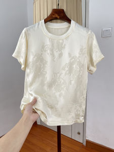 เสื้อยืดคอตุ้มแขนสั้นผู้หญิง ทรงหลวม สไตล์จีนฤดูร้อน ลายดอกไม้ ผ้าอะซิเตท ทรงพอดีตัว เสื้อผ้าทำงานสไตล์ย้อนยุค