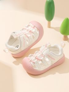 Girls Soft Sole Step Shoes Breathable Summer Infant Footwear Leather Patchwork Low Cut Slip-On Anti-Slip Comfortable Kids Sandals