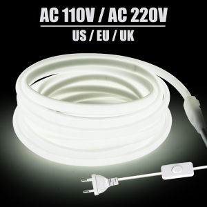 AC 110V 220V COB LED Strip Waterproof EU UK US Kit 3000K 4000K 6000K Garden Home Decor High Bright Flexible Ribbon Neon Light