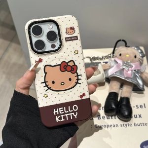 Sanrio | Korean New Cute Cartoon Sanrio Hello Kitty Phone Case For iPhone 17 16 15 14 Pro Max For Magnetic Brown KT Bracket Cover Cases